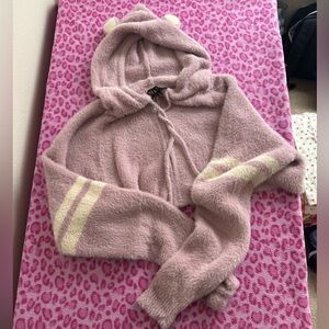 dELiA*s Pink Hooded Cardigan with Cream Accents